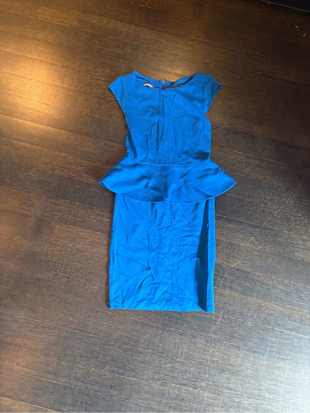 Alice + Olivia Electric Blue Peplum Midi Dress (has a small hole)